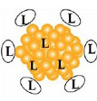 Depiction of synthesis of metal nanoparticles reacting with ligand molecules 